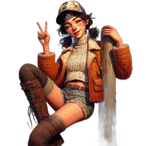 jacket, staff, hat, weapon, concept art, fantasy art, pixel art, 3d render transparent PNG cut-out