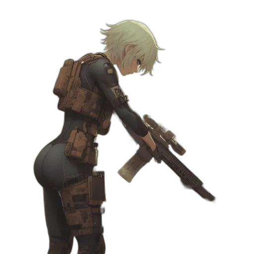 weapon, robot, staff, jacket, concept art, cyberpunk, 3d render, pixel art transparent PNG cut-out