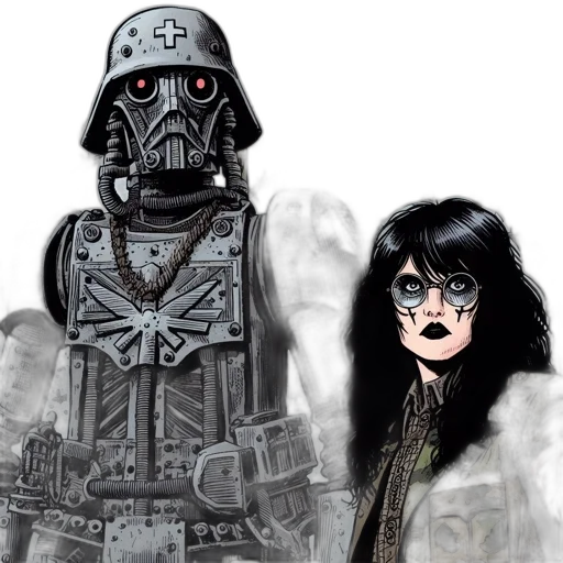 comic book art, concept art, fantasy art, cartoon, two, characters, stand, amidst transparent PNG cut-out