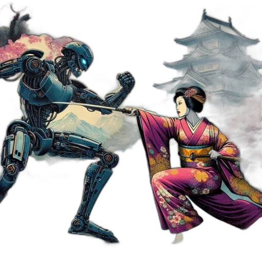 concept art, comic book art, fantasy art, blue, traditional, japanese, woman, kimono transparent PNG cut-out