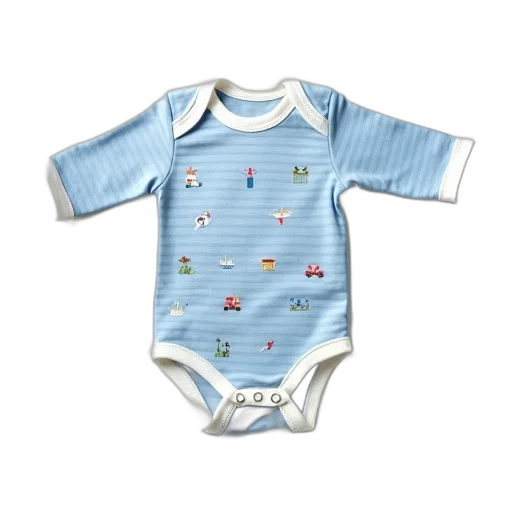 baby, blue, onesie, white, collar, cuffs, featuring, pattern transparent PNG cut-out
