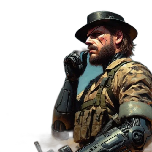 weapon, hat, concept art, photorealistic, cyberpunk, pixel art, man, military transparent PNG cut-out