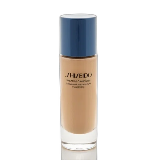 bottle, gold-colored, shiseido, foundation, clear, glass, base, blue transparent PNG cut-out