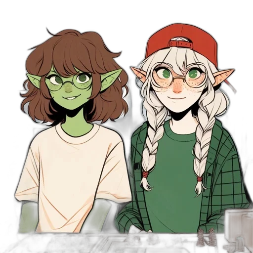 hat, anime, concept art, cartoon, fantasy art, green, monochrome, earth tones transparent PNG cut-out