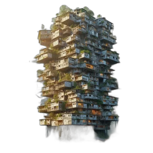 building, concept art, 3d render, photorealistic, fantasy art, fog, city street, earth tones transparent PNG cut-out