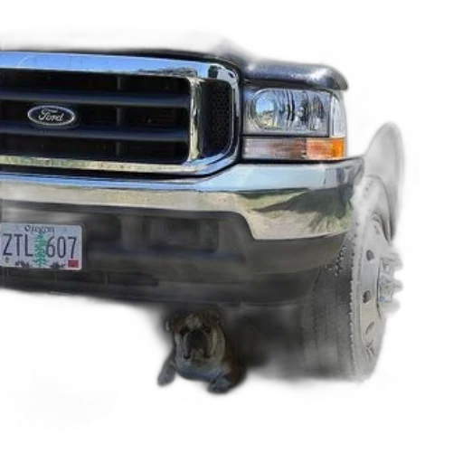 car, photorealistic, 3d render, concept art, bulldog, resting, under, front transparent PNG cut-out