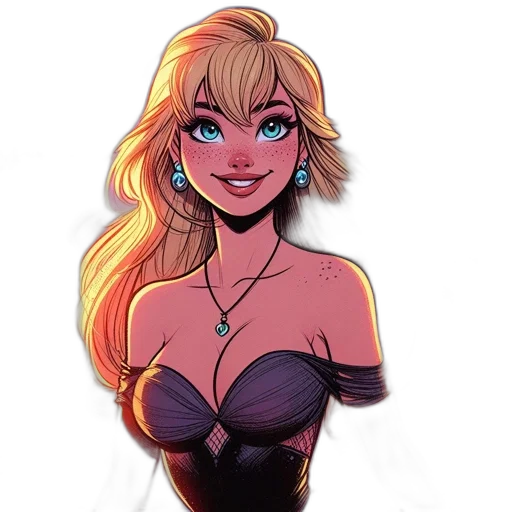 dress, cartoon, concept art, comic book art, fantasy art, neon, dark, colorful transparent PNG cut-out