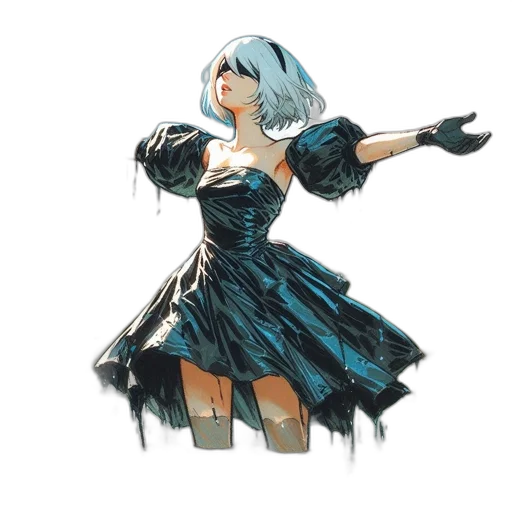 dress, concept art, watercolor, fantasy art, comic book art, blue, monochrome, dark transparent PNG cut-out