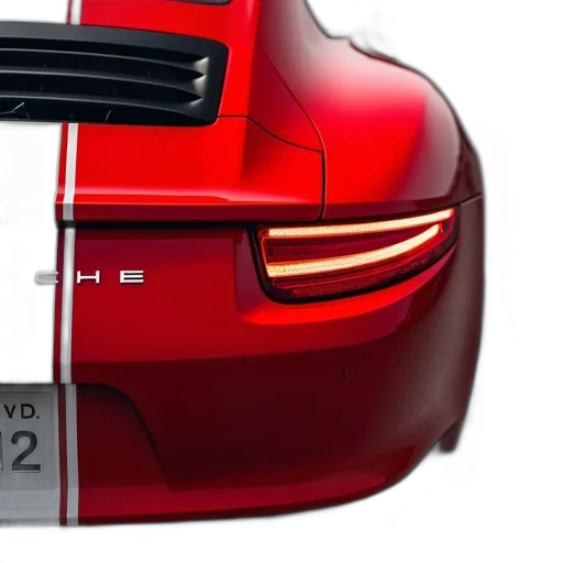 car, photorealistic, 3d render, rear, red, sports, white, stripe transparent PNG cut-out