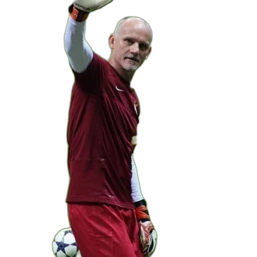 animal, soccer, goalkeeper, red, uniform, stands, field, his transparent PNG cut-out