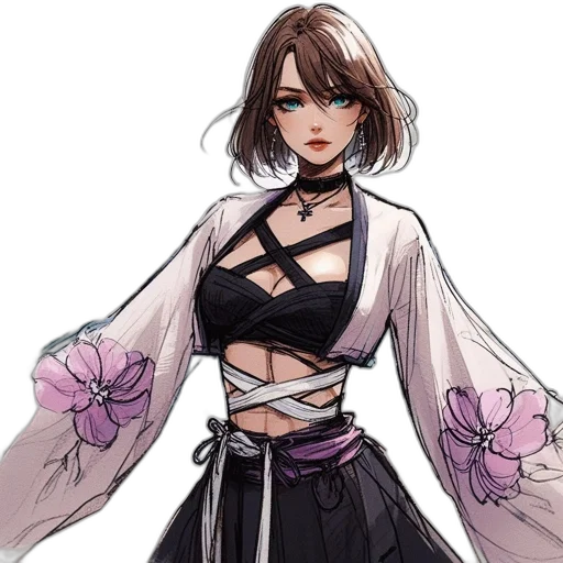 dress, flower, jacket, staff, concept art, pixel art, fantasy art, cyberpunk transparent PNG cut-out
