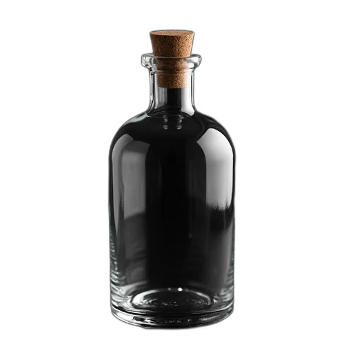bottle, 3d render, photorealistic, dark, clear, glass, cork, stopper transparent PNG cut-out
