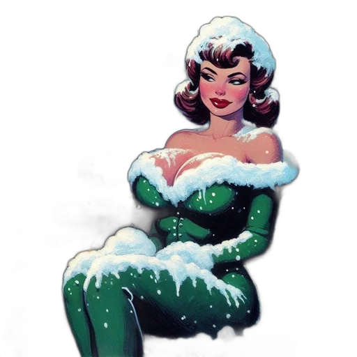 dress, comic book art, concept art, cartoon, snow, batman, woman, sit transparent PNG cut-out