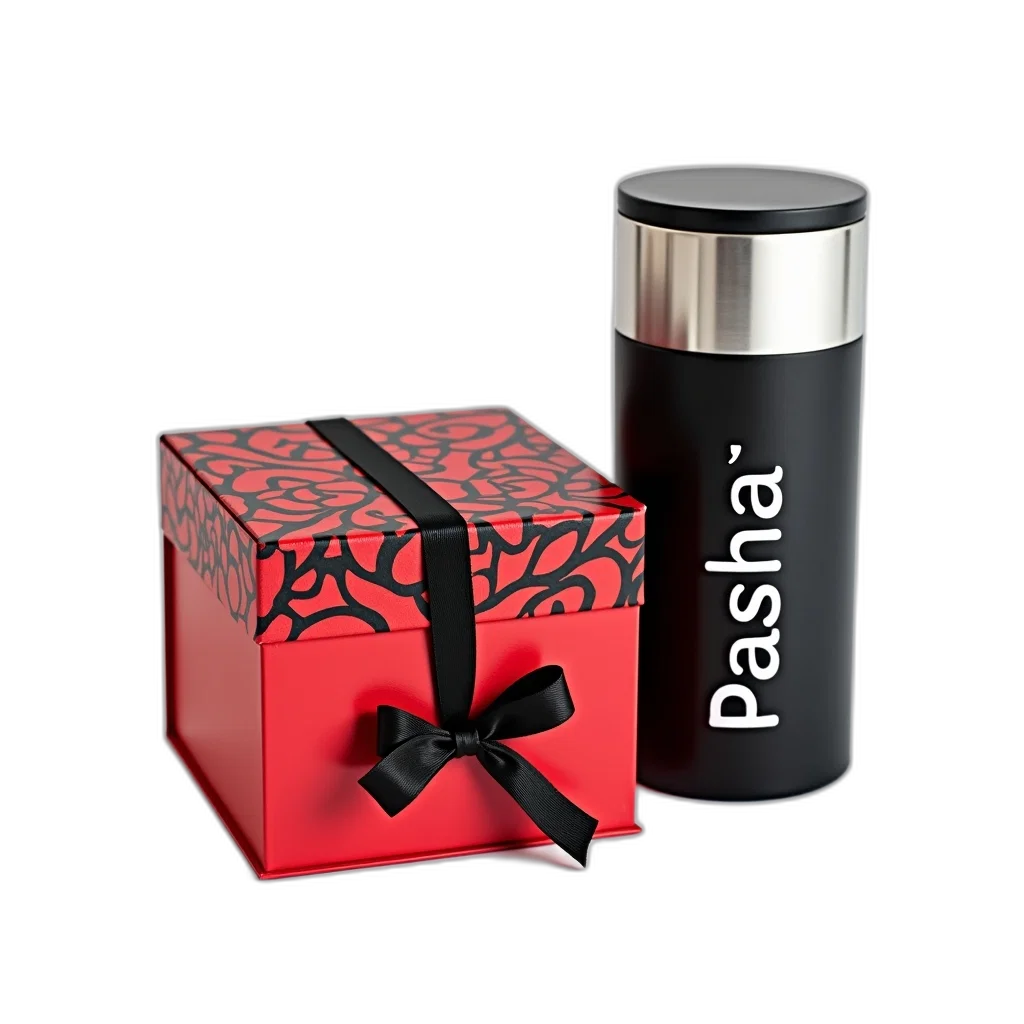 3d render, photorealistic, red, box, black, lid, word, pasha transparent PNG cut-out