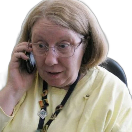 staff, woman, short, blonde, hair, wearing, glasses, yellow transparent PNG cut-out