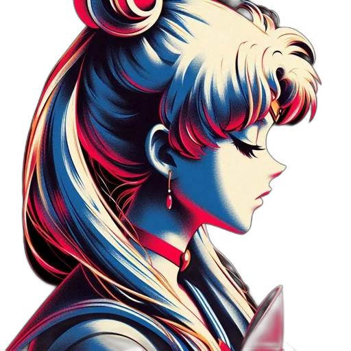 face, hair, robot, jacket, anime, vaporwave, comic book art, concept art transparent PNG cut-out
