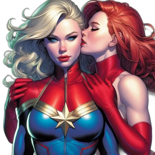 comic book art, concept art, red, two, women, representing, marvel, characters transparent PNG cut-out
