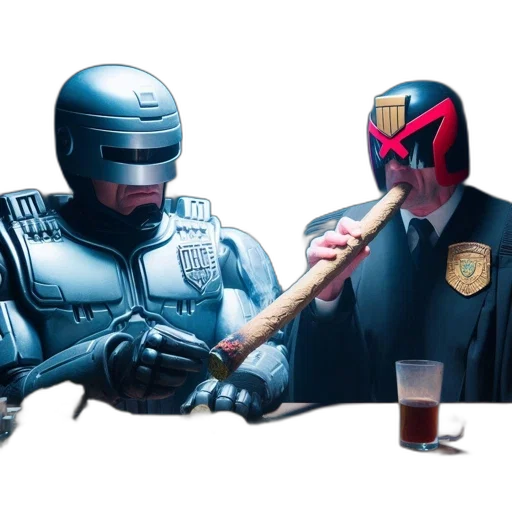 robot, food, concept art, comic book art, cyberpunk, fire, two, individuals transparent PNG cut-out