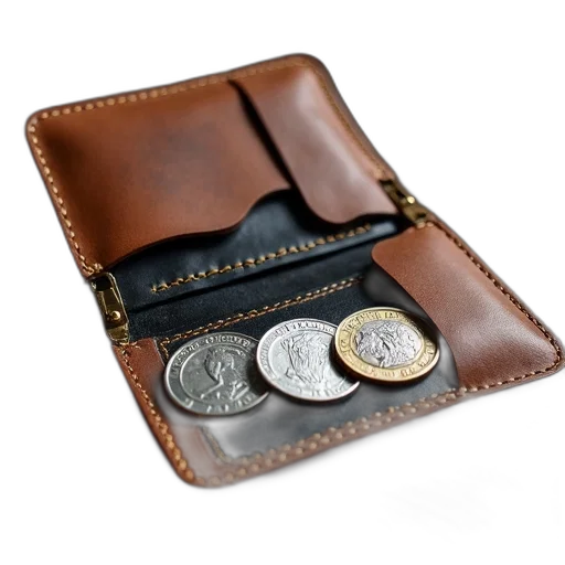 jewelry, brown, leather, wallet, black, interior, pocket, open transparent PNG cut-out