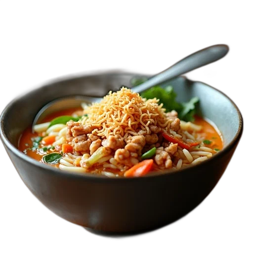 food, photorealistic, 3d render, bowl, thai, variety, ingredients, including transparent PNG cut-out