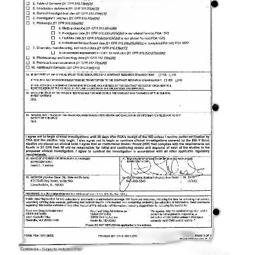 document, titled, form, fda, 1571, various, sections, checkboxes transparent PNG cut-out