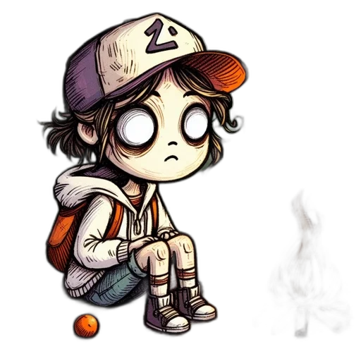 concept art, pixel art, cartoon, comic book art, fire, character, cap, sits transparent PNG cut-out