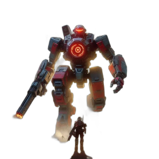 robot, weapon, staff, 3d render, concept art, pixel art, red, soldier transparent PNG cut-out