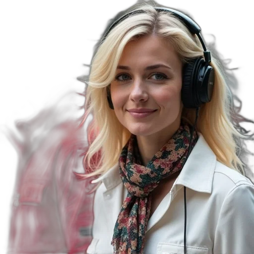 staff, jacket, face, photorealistic, cartoon, concept art, woman, blonde transparent PNG cut-out