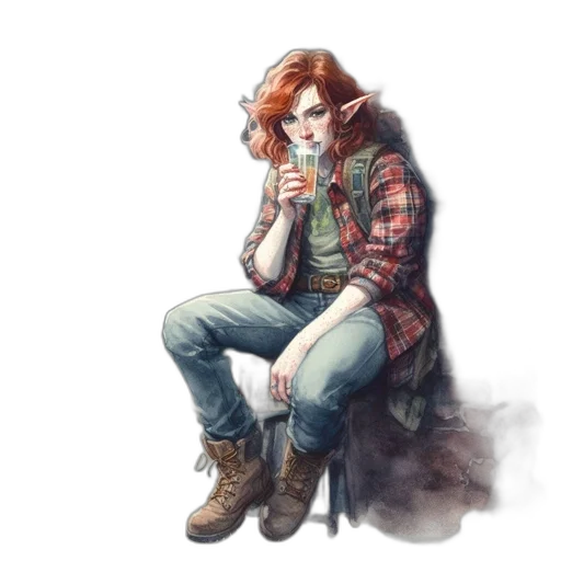 jacket, concept art, fantasy art, watercolor, comic book art, young, woman, red transparent PNG cut-out