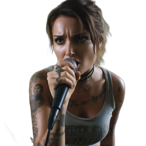 cyberpunk, photorealistic, three, musicians, perform, vintage, space, vocalist transparent PNG cut-out