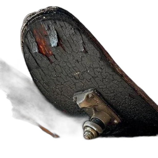 weapon, shoes, car, sword, photorealistic, close-up, burnt, skateboard transparent PNG cut-out