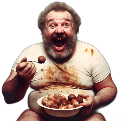 food, photorealistic, concept art, excited, man, full, beard, wavy transparent PNG cut-out