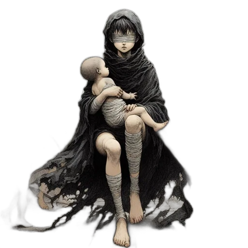 dress, mask, creature, concept art, fantasy art, comic book art, 3d render, monochrome transparent PNG cut-out
