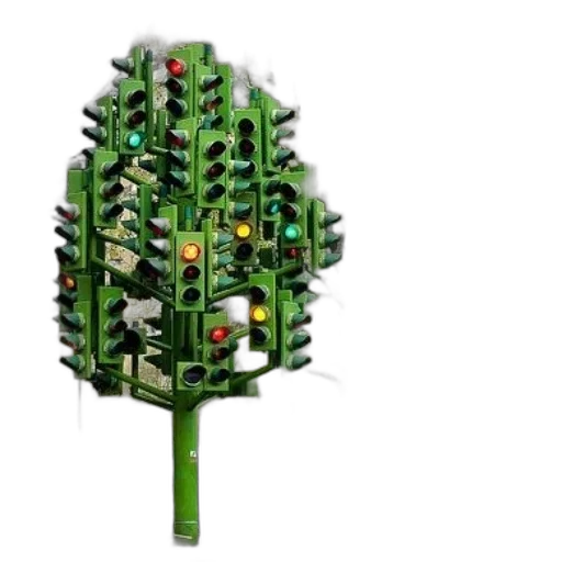 tree, concept art, pixel art, 3d render, large, sculpture, traffic, lights transparent PNG cut-out