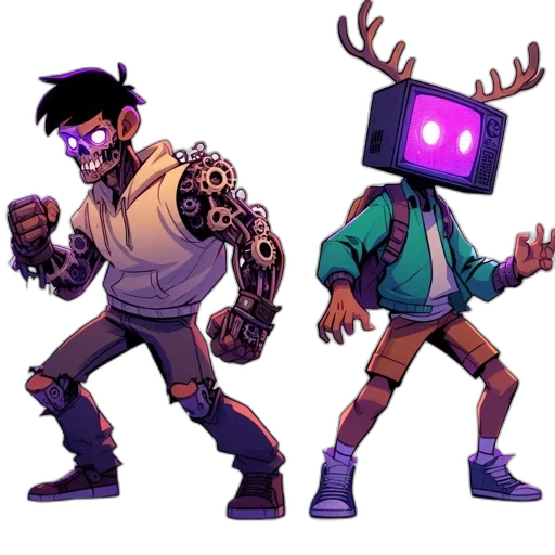 robot, concept art, pixel art, cyberpunk, comic book art, dark, neon, two transparent PNG cut-out