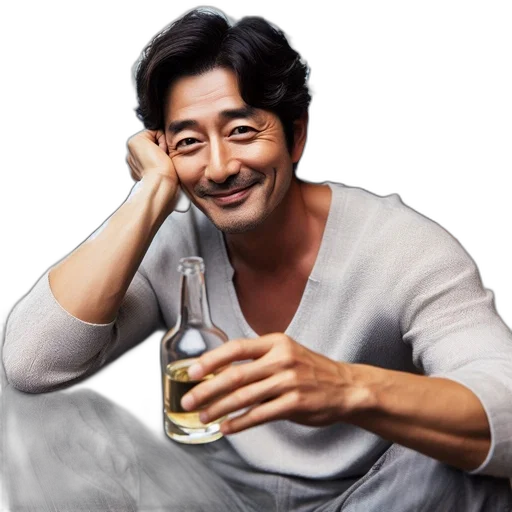 face, photorealistic, man, relaxes, modern, space, smiling, while transparent PNG cut-out
