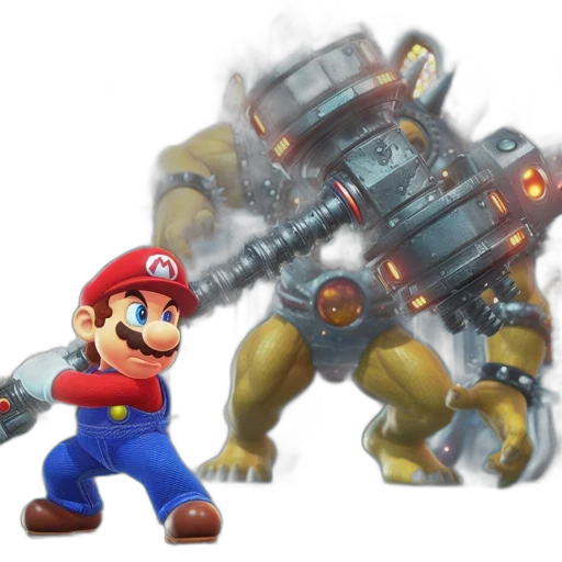 weapon, robot, concept art, 3d render, mario, his, signature, attire transparent PNG cut-out
