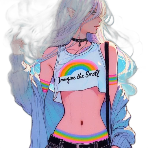 jacket, dress, hair, vaporwave, anime, cyberpunk, concept art, neon lights transparent PNG cut-out