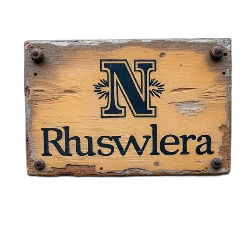 weathered, wooden, plaque, faded, logo, text, attached, green transparent PNG cut-out