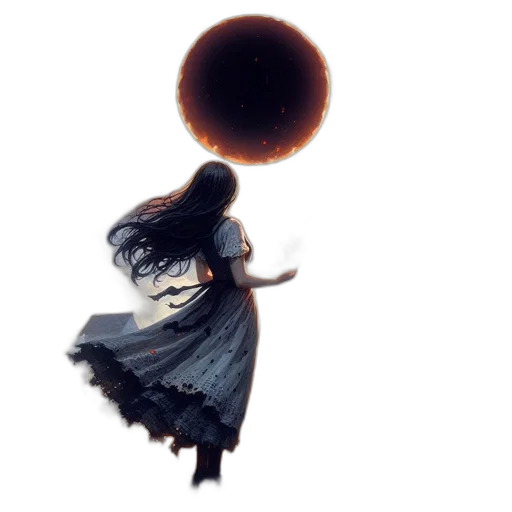 dress, hair, umbrella, staff, concept art, fantasy art, watercolor, anime transparent PNG cut-out