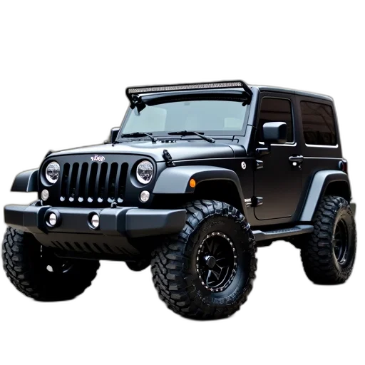 car, 3d render, photorealistic, black, jeep, wrangler, parked, concrete transparent PNG cut-out