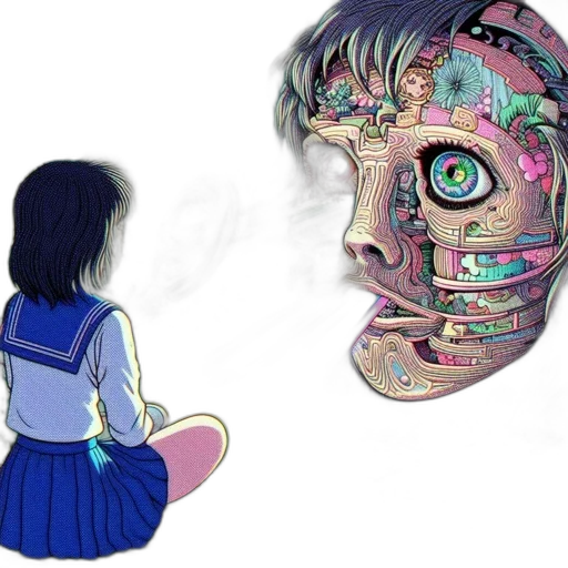 mask, face, robot, creature, concept art, anime, comic book art, vaporwave transparent PNG cut-out
