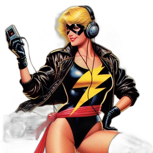 comic book art, concept art, cartoon, blonde-haired, female, superhero, stands, dynamic transparent PNG cut-out