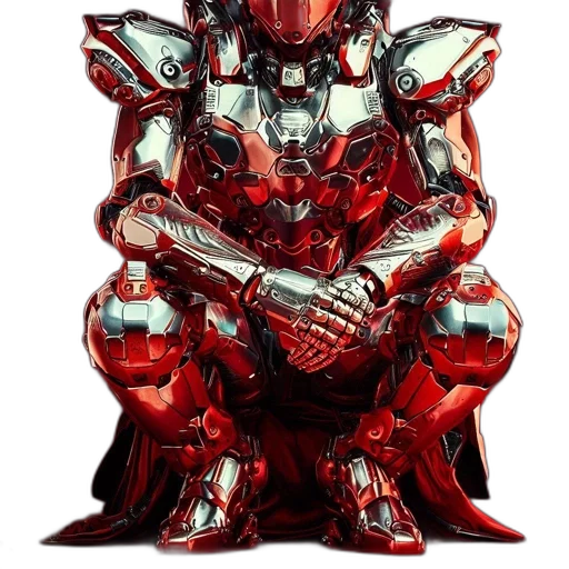 robot, weapon, concept art, 3d render, comic book art, pixel art, red, impressive transparent PNG cut-out