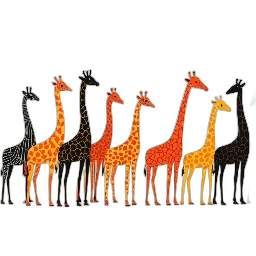 animal, 3d render, concept art, stylized, illustration, herd, giraffes, elongated transparent PNG cut-out