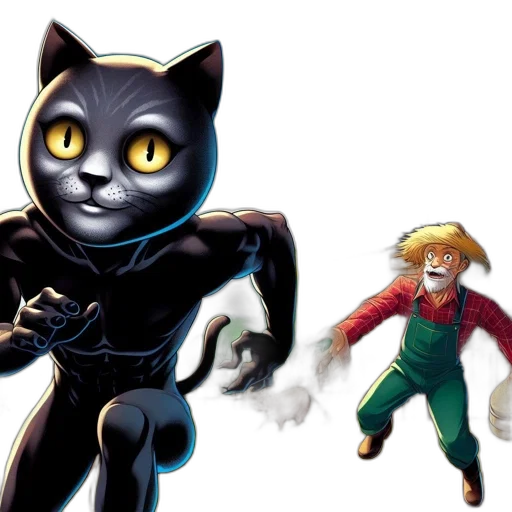 concept art, comic book art, 3d render, anthropomorphic, cat, standing, tall, amidst transparent PNG cut-out