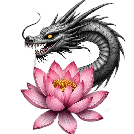 dragon, creature, flower, fantasy art, photorealistic, concept art, pixel art, black transparent PNG cut-out