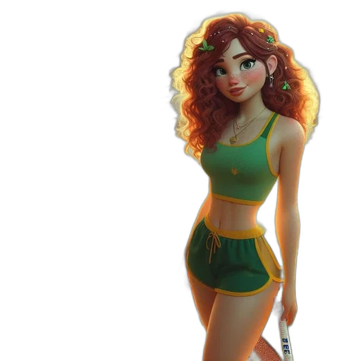 dress, staff, fantasy art, concept art, 3d render, cartoon, green, golden transparent PNG cut-out