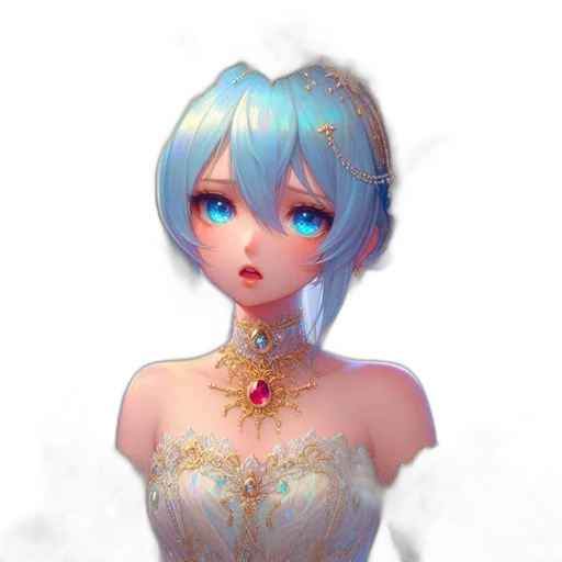 dress, crown, jewelry, robot, fantasy art, anime, concept art, 3d render transparent PNG cut-out