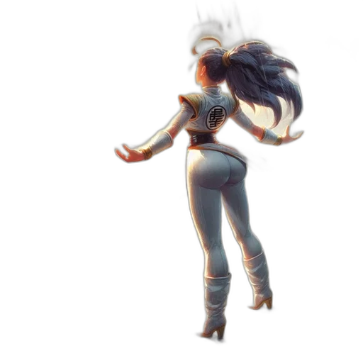 hair, dress, robot, staff, concept art, pixel art, 3d render, fantasy art transparent PNG cut-out